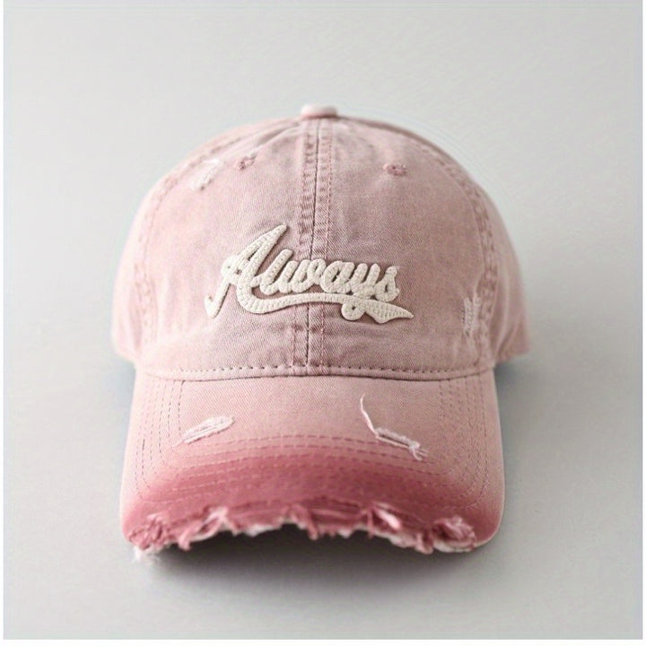 Gorra de Béisbol Rosa con Letras y Efecto Desgastado para Hombres e Mujeres, Nueva Gorro Unissex Versátil