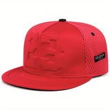Gorra de béisbol snapback negra y roja con diseño en relieve de 58.42 cm, poliéster suave, parte trasera de malla transpirable, ajuste adaptable para deportes y uso casual, accesorio de moda, gorra duradera