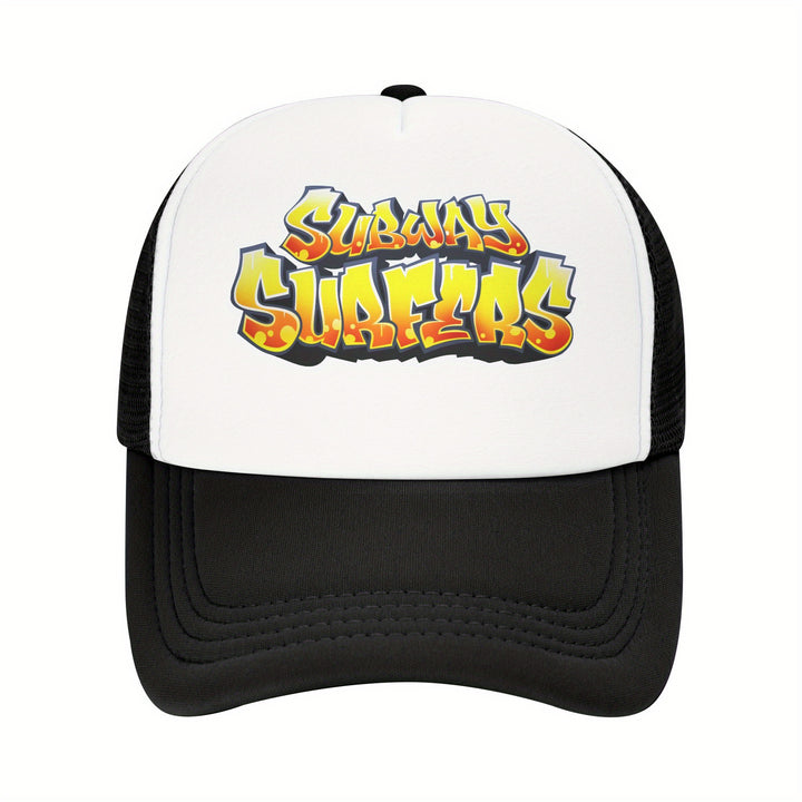 Sombrero de camionero para Subways Surfers unisex - Espalda de malla ajustable, diseño de dibujos animados vibrante, amarillo y blanco, perfecto para el verano, la pesca y las actividades al aire libre, calzado ajustable | Gorra gráfica vibrante | Sombrer