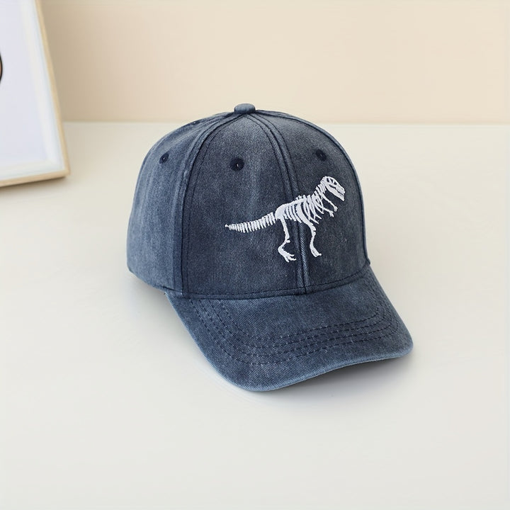 Gorra de Béisbol Casual con Calavera y Dinosaurio Bordado para Niños, Ajuste Metálico Transpirable para Primavera y Otoño
