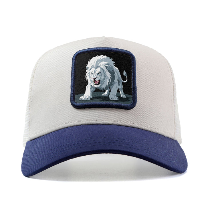 Gorra Trucker Unisex de León Blanco Rugiente 3D Anime/Hip-Hop - Gorra Ajustable con Malla Transpirable, Diseño Ligero y Fresco para Exteriores o Casuales – Emblema del Leon Dorado (Apto unisex, Regalo Ideal)
