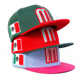 1 gorra de béisbol para mujer con bandera mexicana y letra M - ajustable, ligera y transpirable en bloques verde/rojo, emblema blanco M y motivos mexicanos para viajes de primavera/otoño, fiestas en la playa o looks casuales (lavado a mano)