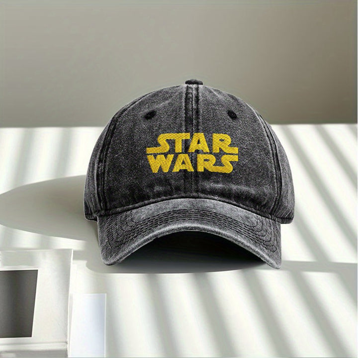 1pc Gorra Ajustable de Camionero con Logo de  de STAR WARS - Letras Amarillas Icónicas de Star Wars y Estampado de , Gorra Ligera sin UPF, Unisex y Amigable (Lavable a Mano) para Fiestas, Atuendo Casual