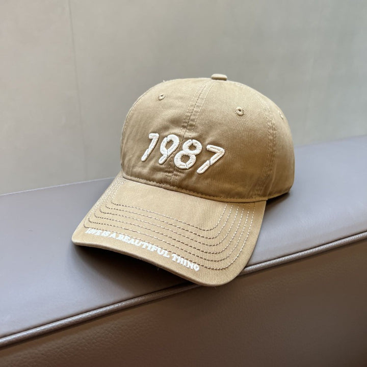 Gorra de Béisbol Retro Americana 1987 Unisex Lavada con Visera Suave y Ancha para Mujer, Acentúa el Rostro Casual