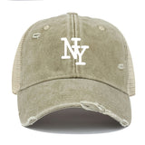 Gorra de camionero de malla desgastada con estampado de NY para hombre - Gorra de béisbol ligera, transpirable, con cierre de snapback, gris, gorra de béisbol