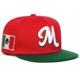 Gorra de béisbol con bandera de México y logo 'M' para hombre, 1 unidad, ajustable, ligera de poliéster, ideal para viajes, playa y uso casual (negro/verde/rojo), accesorio para exteriores, diseño con letras detallado