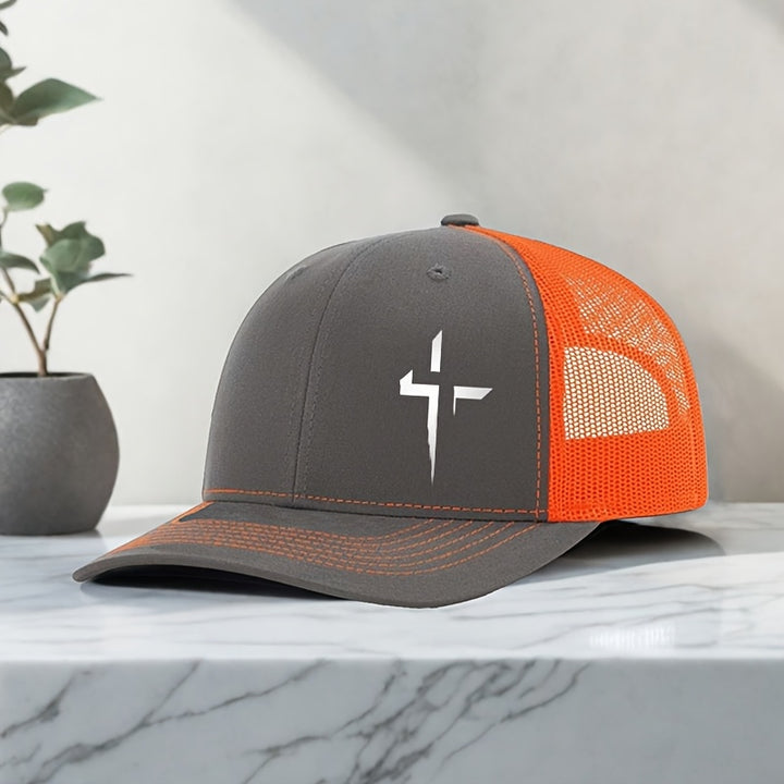 Gorra de camionero creativa con estampado cruzado: gorra de béisbol de moda con espalda de malla, transpirable y ajustable para actividades al aire libre - Negro con diseño de rayo blanco, gorro de cabeza al aire libre | Gorra de camionero elegante | Gorr