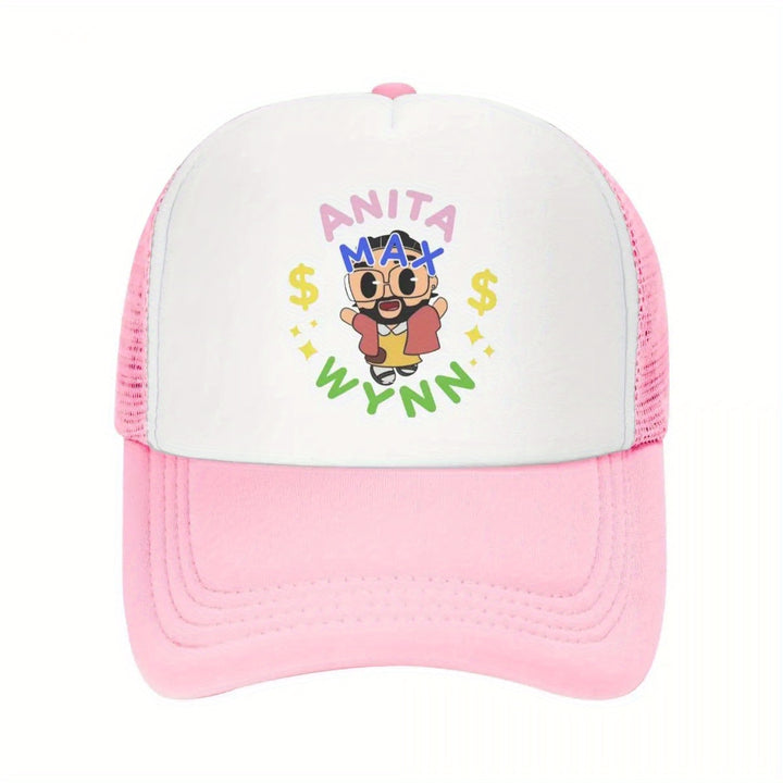 Gorra de Papá Anita Max Wynn - Snapback Ajustable, Gorra de Béisbol de Malla Transpirable con Visera Rosa y Diseño de Personaje de Dibujos Animados, Lavable a Máquina
