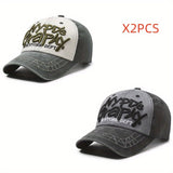 2 Piezas Gorra Snapback Unisex Estilo Retro Lavado con Bordados de Letras Desgastadas, Béisbol Urbano Europeo y Americano