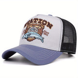 Gorra de béisbol retro americana con estampado de cabeza de oso, unisex, transpirable, malla de contraste, estilo trucker