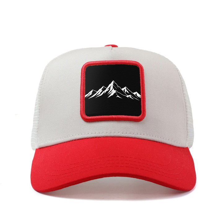 Gorra de Camionero Ajustable para Hombres y Mujeres - Parte Trasera Transpirable con Diseño Abstracto Montaña & Árbol, Gorro Blanco/Negru