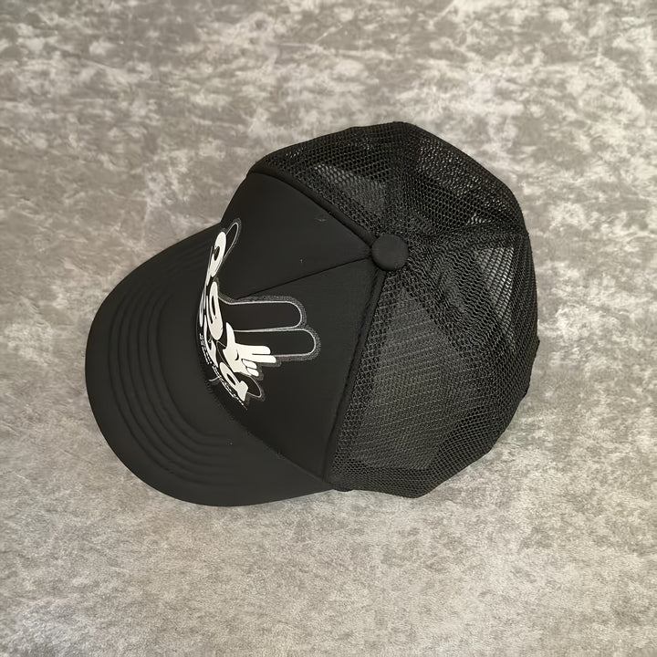 Gorra de Malla Negra para Hombre con Diseño Transpirable de Seis Paneles y Correa Ajustable - Cierre Snapback Blanco, Estilo Hip Hop Unisex para Deportes, Vacaciones y Uso Casual al Aire Libre