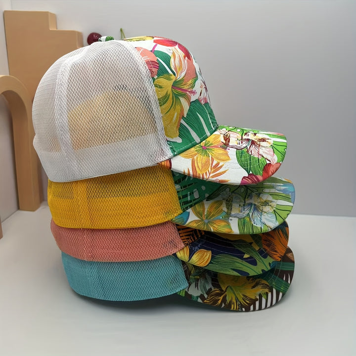 1 gorra de béisbol con estampado floral tropical para mujeres y hombres - Espalda de malla transpirable, cierre ajustable con clic, gorra ligera para exteriores para senderismo y uso casual, protección solar