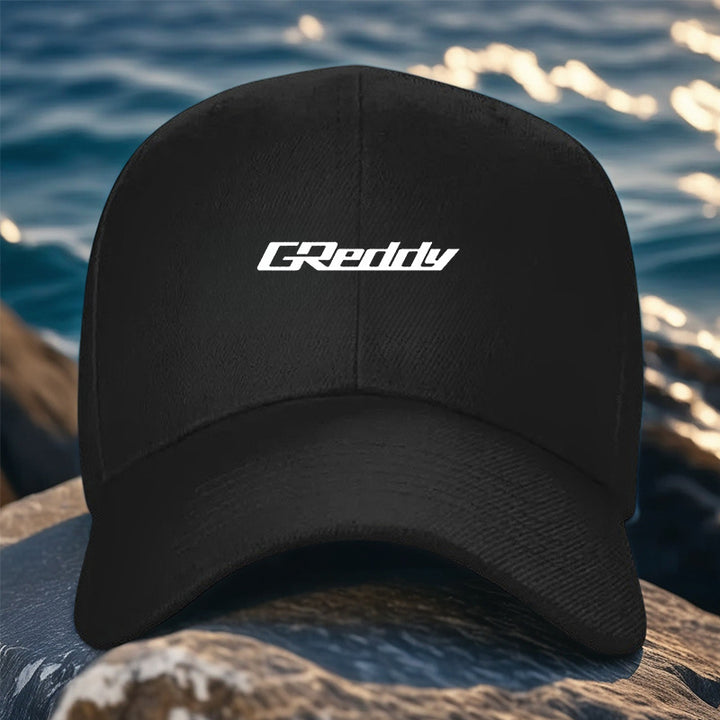 Gorra Trucker con Logo Greddy para Hombres y Mujeres - Snapback Ajustable, Visera Curva, Parte Trasera de Malla Transpirable, Gorra Unisex Casual Deportiva al aire libre con Letras Blancas del Marca, Opciones en & Gris, Cómoda Para Conducir, Atuendo casua