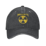 Gorra de Béisbol de la Banda de Rock Metálico Nuclear Retro Megadeth | Gorra Snapback Desgastada Unisex | Ajustable, Ligera y Lavable a Máquina | Negra con Diseño del Símbolo de Radiación Amarillo | Accesorio Deportivo para Exteriores para Hombres y Mujer