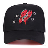 Gorra de béisbol gótica para hombre con diseño de salpicaduras de sangre y balas - Snapback ajustable, gorra ligera de 5 paneles con rojo y bordado, ropa de calle casual para fiestas de Halloween y uso diario