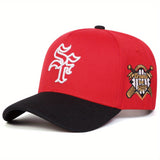 Gorra de Béisbol Gótica para Hombre - Gorra Ajustable Ligera con Letras SF, Roja/Negra, Relleno de Poliéster para Exteriores, Deportes y Casual - Sombrero Estilo Urbano, Diseño Contrastante, Transpirable