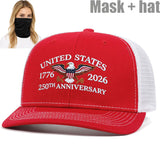 Dos Paquetes Gorra Trucker Águila del 250 Aniversario de EE. UU. + Set de Máscara - Rojo Patriótico y Diseño, Snapback Ajustable, Parte Trasera de Malla Transpirable, Absorbente de Humedad, Ideal para Deportes al Aire Libre y Uso Casual, Perfecto para ...