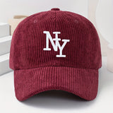 Gorra ajustable NY con logo bordado, unisex, negra/blanca tipo pana, ligera y abrigada para invierno y todo clima, bordado temático NY, regalo casual para fans (lavable a mano)