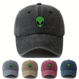 Gorra de béisbol unisex MAKEFGE con bordado de alienígena verde - Tejido ligero, protección solar, ajuste Snapback, diseño transpirable de 6 paneles para camping, viajes, uso casual (/Gris oscuro/Rosa/Azul marino), accesorio de cabeza para exteriores, ala