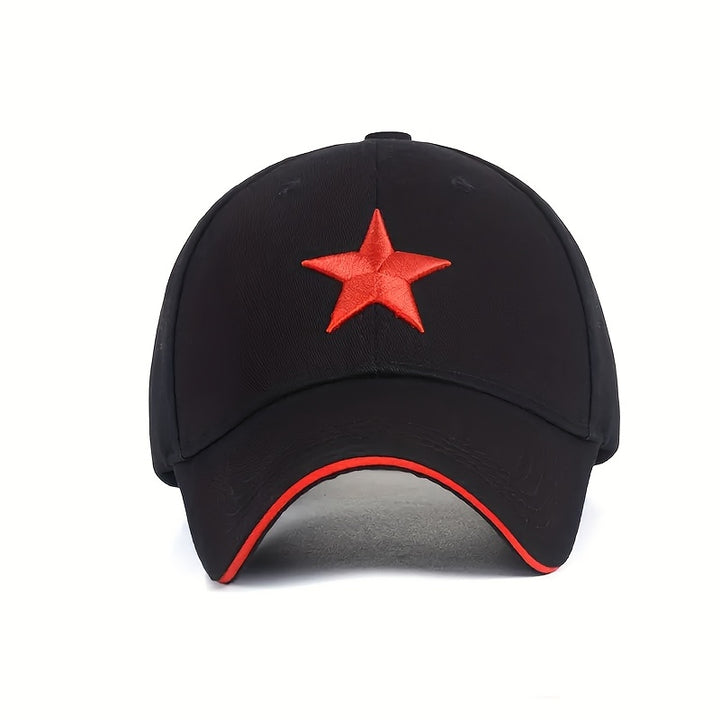 Gorra de béisbol negra casual con estrella roja bordada, 100% poliéster, sombrero para el sol, unisex, ajustable, ideal para regalo en pareja