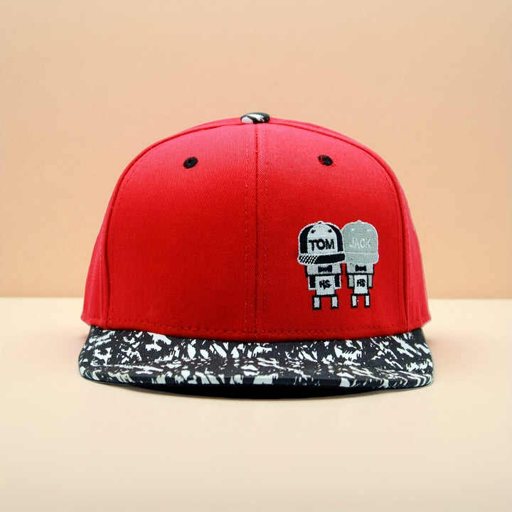 Gorra Snapback Roja para Hombre con Salpicadura Negra/Blanca y Bordado TOM - Gorra de Visera Ajustable, Ligera y de Moda Urbana para Uso Casual al Aire Libre, Accesorio de Tendencia para Todas las Estaciones