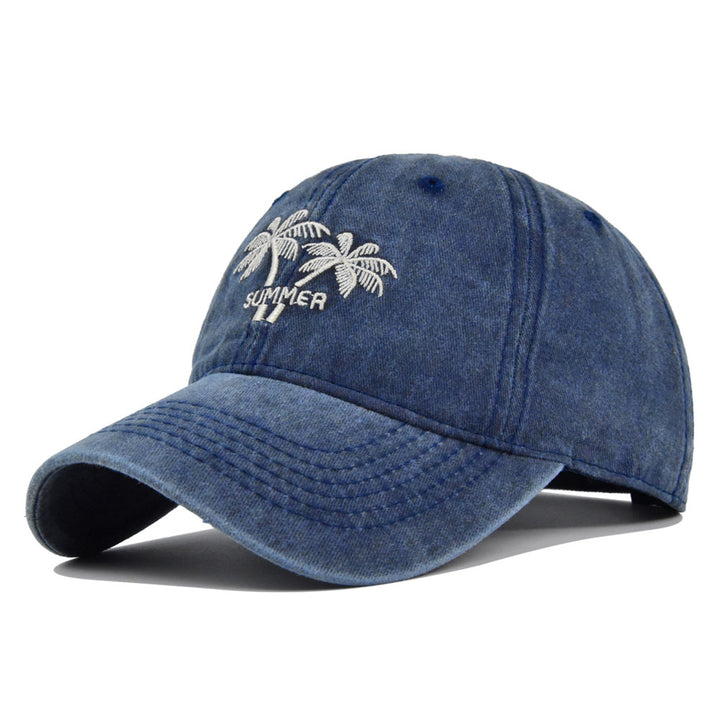Gorra de béisbol bordada con diseño de palmera de coco - Sombrero de sol retro lavado y envejecido con visera curva, tejido transpirable no tejido, ajuste elástico para fútbol, Mardi Gras