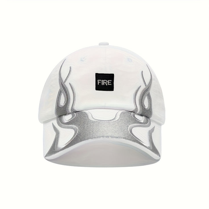Gorra de béisbol unisex urbana con diseño de llamas y logo WASAC, ligera en contraste negro/blanco, para moda casual