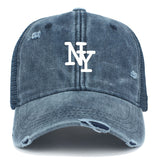 Gorra de camionero de malla desgastada con estampado de NY para hombre - Gorra de béisbol ligera, transpirable, con cierre de snapback, gris, gorra de béisbol