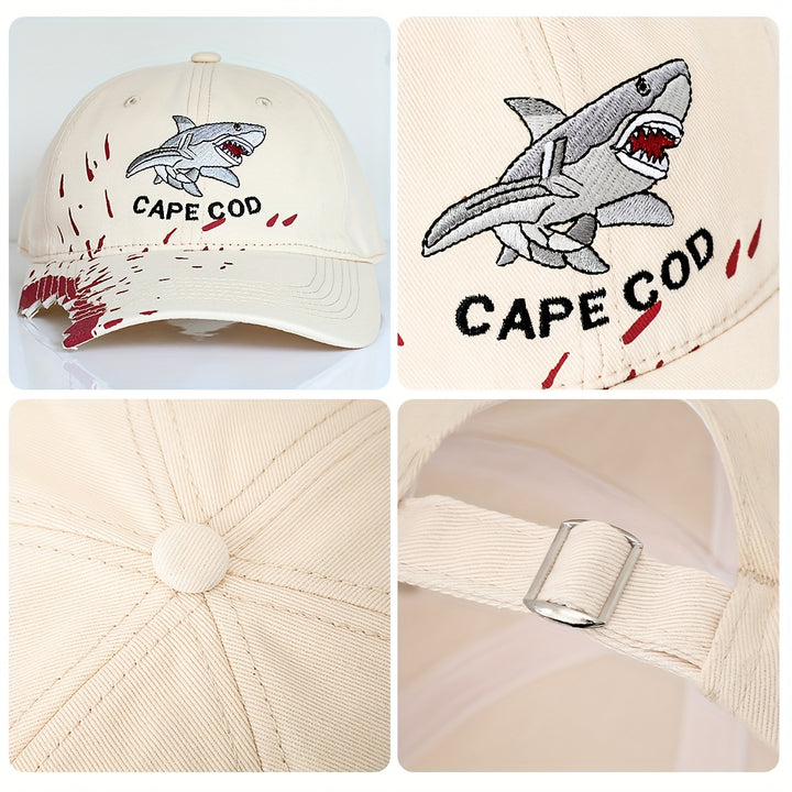 1 gorra de béisbol unisex con bordado de tiburón de Cape Cod, moda casual, gorra ajustable para todas las estaciones, ideal para parejas y regalos de aniversario, para amigos en Halloween y Navidad