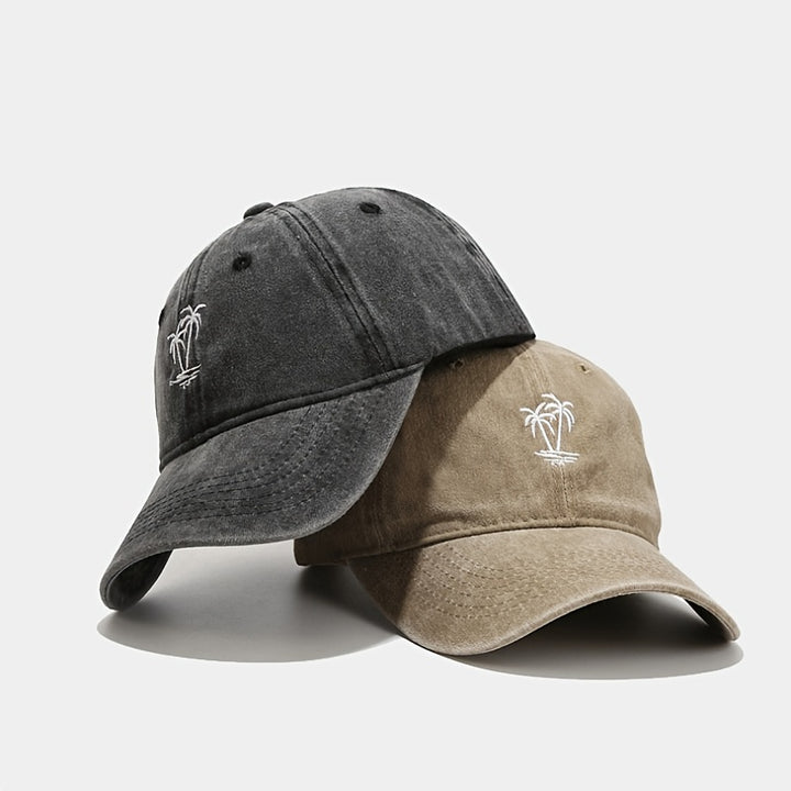 Gorra de Béisbol Retro para Hombre con Bordado de Palmera y Estilo Casual Lavado