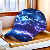 1 pieza, gorra de béisbol con diseño digital de arcos eléctricos, ajustable, ligera, plegable, ideal para actividades al aire libre como senderismo y ciclismo, diseño de arcos eléctricos azules con rayos, gorra de ciclismo, gorra de moda, gorra ligera.