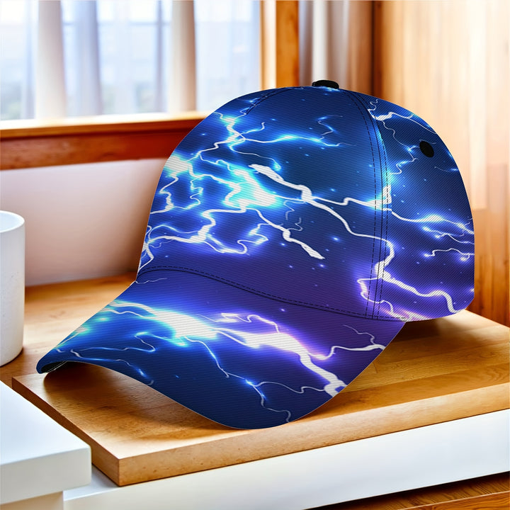 1 pieza, gorra de béisbol con diseño digital de arcos eléctricos, ajustable, ligera, plegable, ideal para actividades al aire libre como senderismo y ciclismo, diseño de arcos eléctricos azules con rayos, gorra de ciclismo, gorra de moda, gorra ligera.