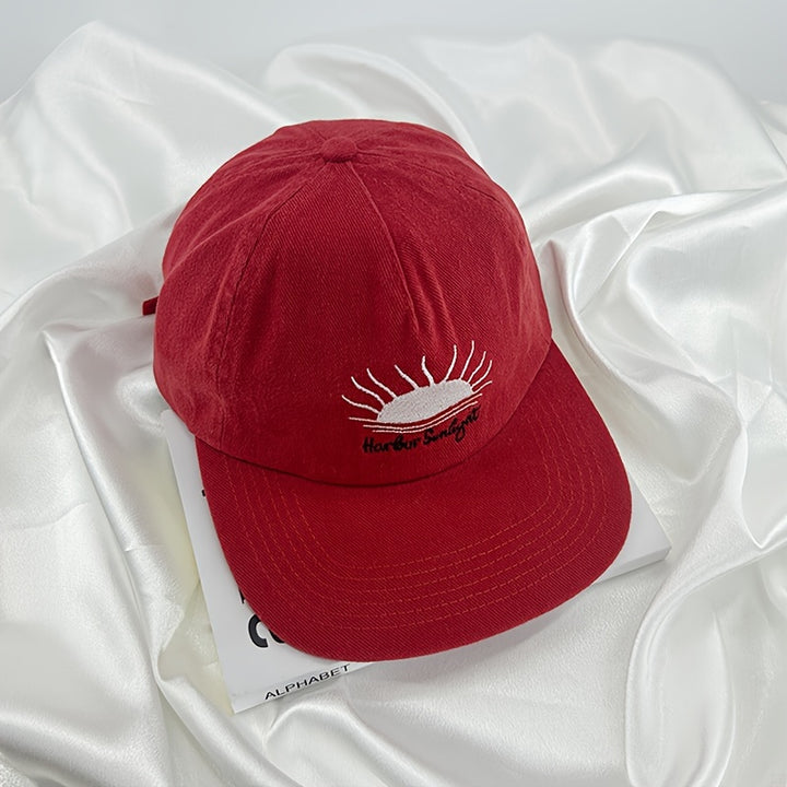 Gorra de Béisbol de Poliéster Bordada, Ajustable y Ligera con Visera Plana para Estilo Urbano, Gorra de Pato Hip-Hop con Diseño de Sol, Lavable a Mano