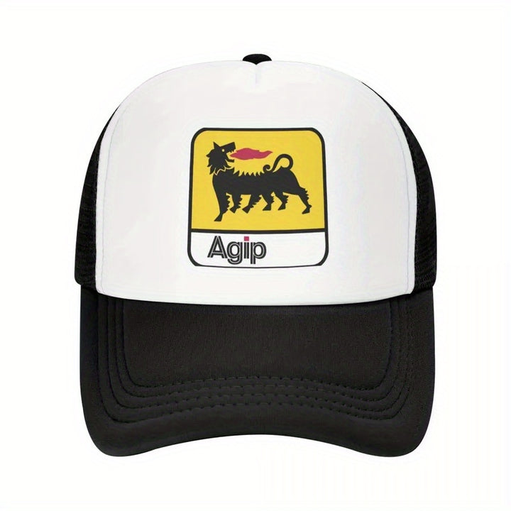 Gorra de Béisbol AGIP para Hombres y Mujeres - Gorra Ajustable con Malla Transpirable, Diseño en Dos Tonos /Blanco, Detalles Rojos y Emblema Amarillo - Lavable a Máquina, Gorra Casual Deportiva para Exteriores, Sombrero Ajustable
