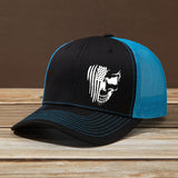 Gorra de béisbol curva con estampado de calavera y bandera de letra para hombres y mujeres, elegante sombrero de camionero para actividades al aire libre, ajustable y adecuado para camping y pesca, perfecto para correr, hacer senderismo y camping, lo conv