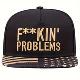 Gorra de Béisbol Bordada en Dorado 'PROBLEMS' - Snapback de Moda, Estilo Hip Hop, Gorra Ligera para Hombre y Mujer. Tejido de Tela