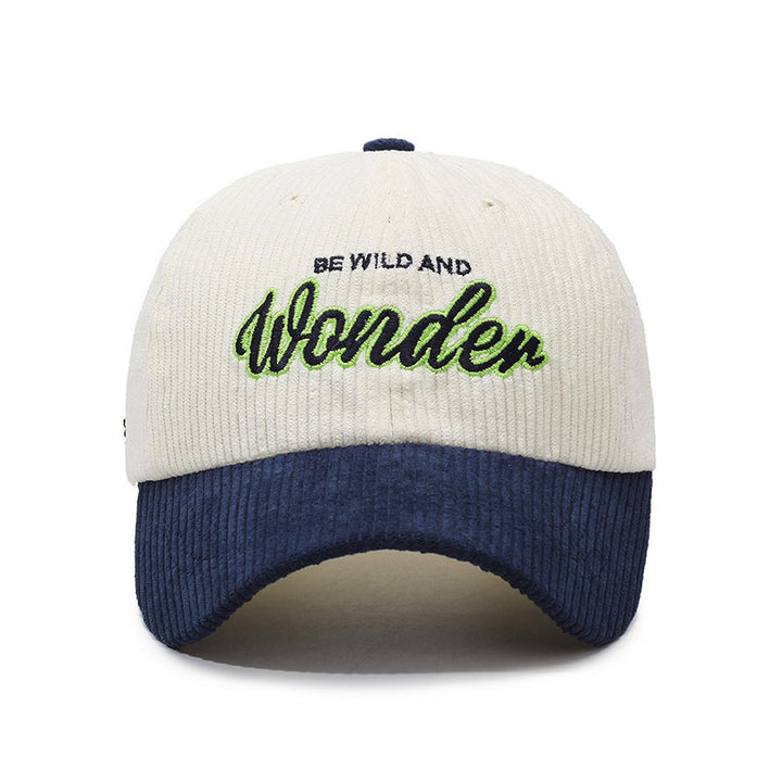 Gorra de béisbol de pana para hombre y mujer con adorno WONDER en la espalda - Sombrero para el sol con ala curva, Verde Marino Marrón, Gorro unisex estilo streetwear para outfits casuales y formales, Tejido de pana duradero y ajuste cómodo, Versátil para