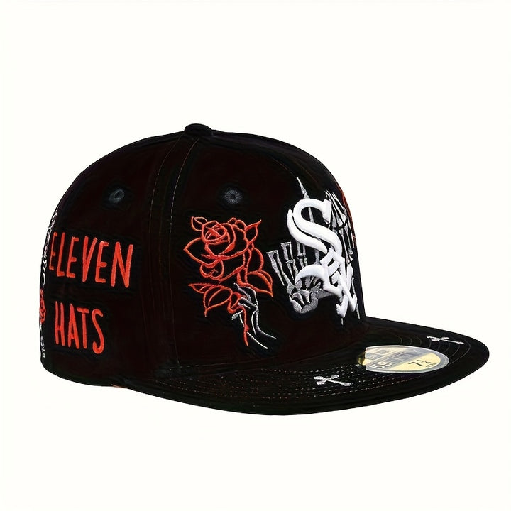 Gorra de béisbol para hombre NEW ERA con calavera gótica y flor de rosa - Snapback ajustable, gorro de streetwear para todas las estaciones con diseño de 6 paneles, /Rojo/