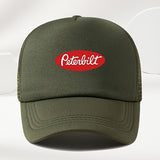 Un sombrero de béisbol de malla transpirable para hombre, estilo callejero, con estampado de Peterbilt rojo, ideal para el verano al aire libre y para conductores de camiones de estilo casual.