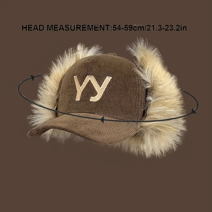 1 Gorra de Béisbol para Mujer con Bordado de Letras Yy, Gorra de Alta Gama para Usar dos Veces en Otoño e Invierno, Gorra Retro de Piel Sintética con Protección para las Orejas, Gorra de Pato de Pato Gruesa y Cálida de Pana a la Moda