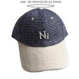 Gorra de béisbol retro a cuadros con letras para hombre y mujer - Gorro ligero de invierno con letras N, Azul Marino/Rojo/, Lavable a máquina