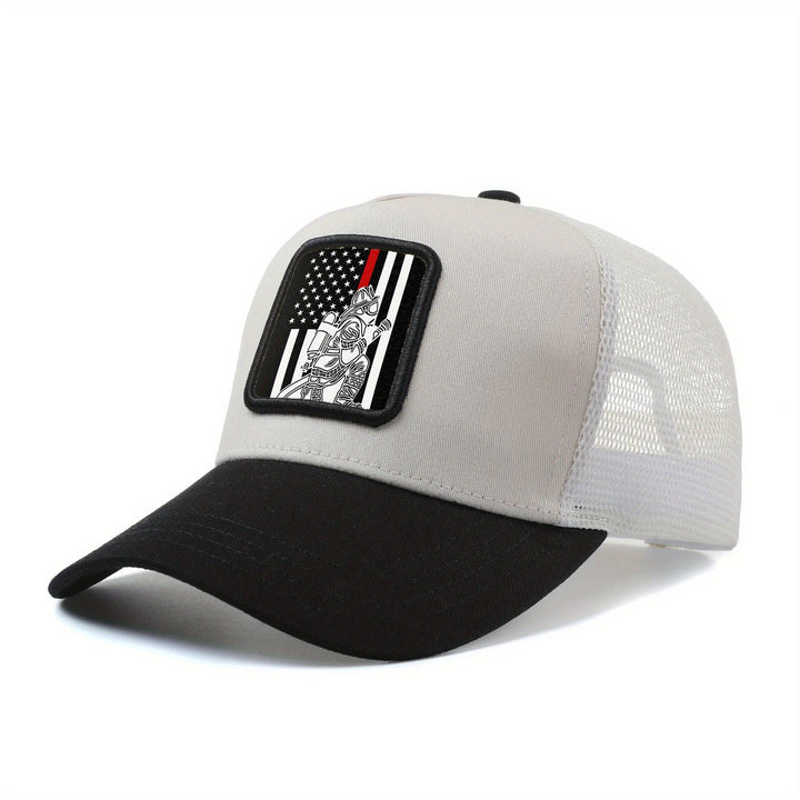 Gorra de béisbol unisex con malla trasera, bandera de EE. UU. y bomberos ajustable, gorra trucker estilo hip hop anime, gorra transpirable para verano al aire libre