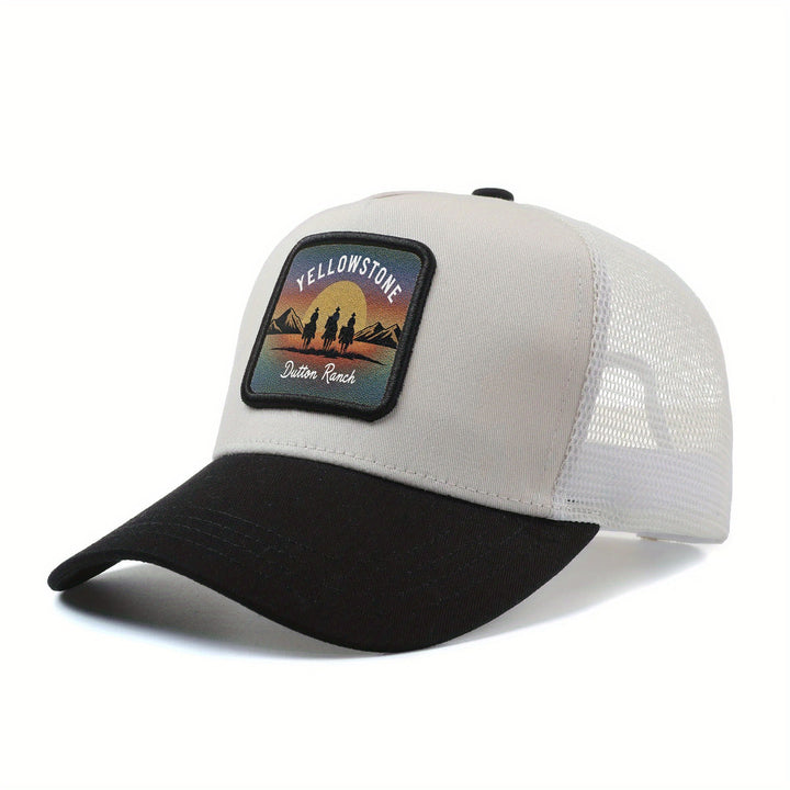 Gorra Unisex de Béisbol con Ajuste Snapback - Gorra Trucker Ligera y Transpirable, Diseño Vaquero del Oeste al Atardecer en Yellowstone, para Hombres y Mujeres, Pesca, Deportes, Casual - Regalo Perfecto para Papá, Mamá, Él, Ella, Accesorio de Verano, Lava