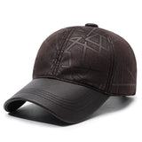 Gorra de Béisbol de Cuero Sintético Elegante para Hombre - Cálida y Estilosa Gorra de Cuero Sintético con Patrón Geométrico en Relieve, Snapback Ajustable para Protección Solar | Ideal para Uso Casual de Otoño e Invierno