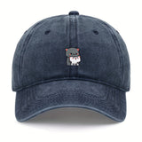 1 pieza de gorra de béisbol bordada con dibujos animados de gatitos grises y blancos, ajustable, ligera, transpirable, para todas las estaciones, poliéster, 100g/m², con instrucciones de cuidado de lavado a mano.