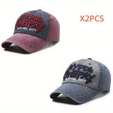 2 Piezas Gorra Snapback Unisex Estilo Retro Lavado con Bordados de Letras Desgastadas, Béisbol Urbano Europeo y Americano