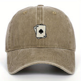 Gorra de béisbol lavada con diseño bordado de cartas, ajustable para hombres y mujeres