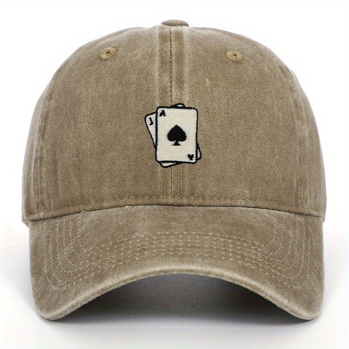 Gorra de béisbol lavada con diseño bordado de cartas, ajustable para hombres y mujeres