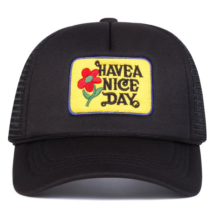 Gorra de béisbol floral para hombres, TEN UN BUEN DÍA, moda de malla de verano, sombrero de camionero para protección solar al aire libre, ajustable, gorra casual para primavera, otoño, viajes, playa y vacaciones